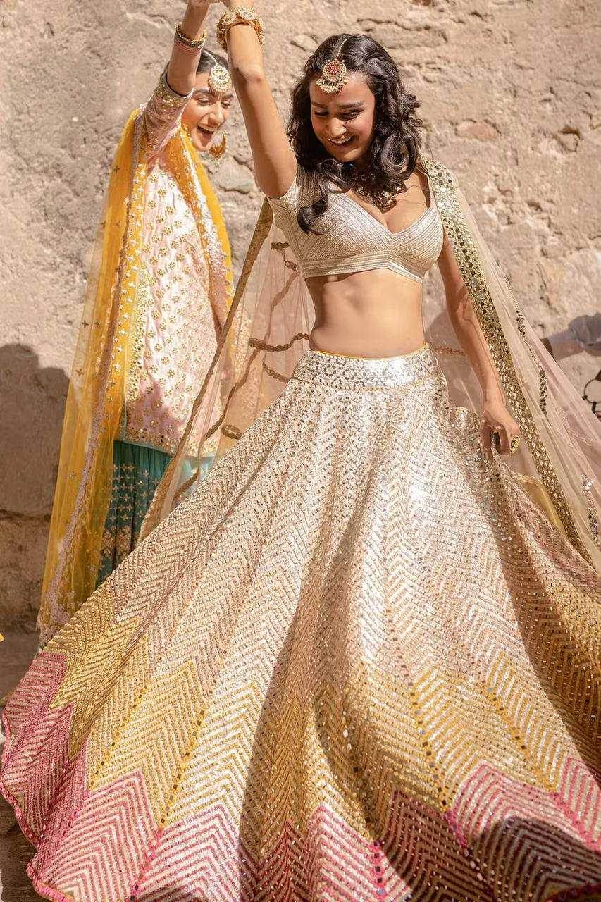 Satin Silk Mirror Work Banarasi Lehenga for Festive Elegance - MYLUXURY LANE ENTERPRISE